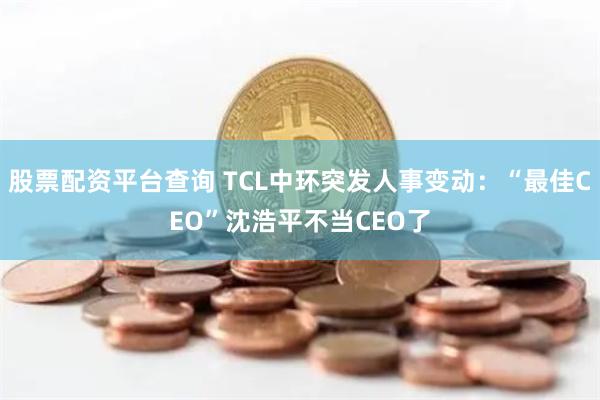 股票配资平台查询 TCL中环突发人事变动：“最佳CEO”沈浩平不当CEO了