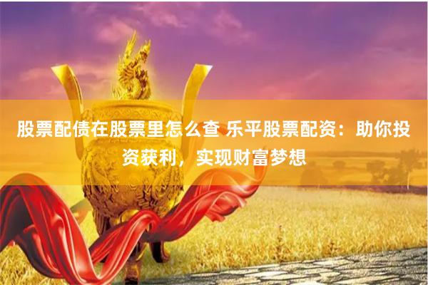 股票配债在股票里怎么查 乐平股票配资:助你投资获利,实现财富梦想